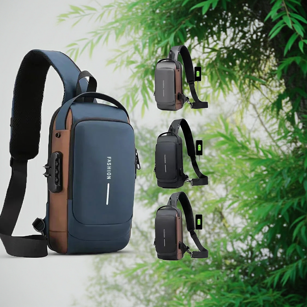 Anti-Diebstahl Brusttasche für Herren – Crossbody Schultertasche mit USB-Ladeanschluss | Sling Bag für Reisen, Schule & Alltag