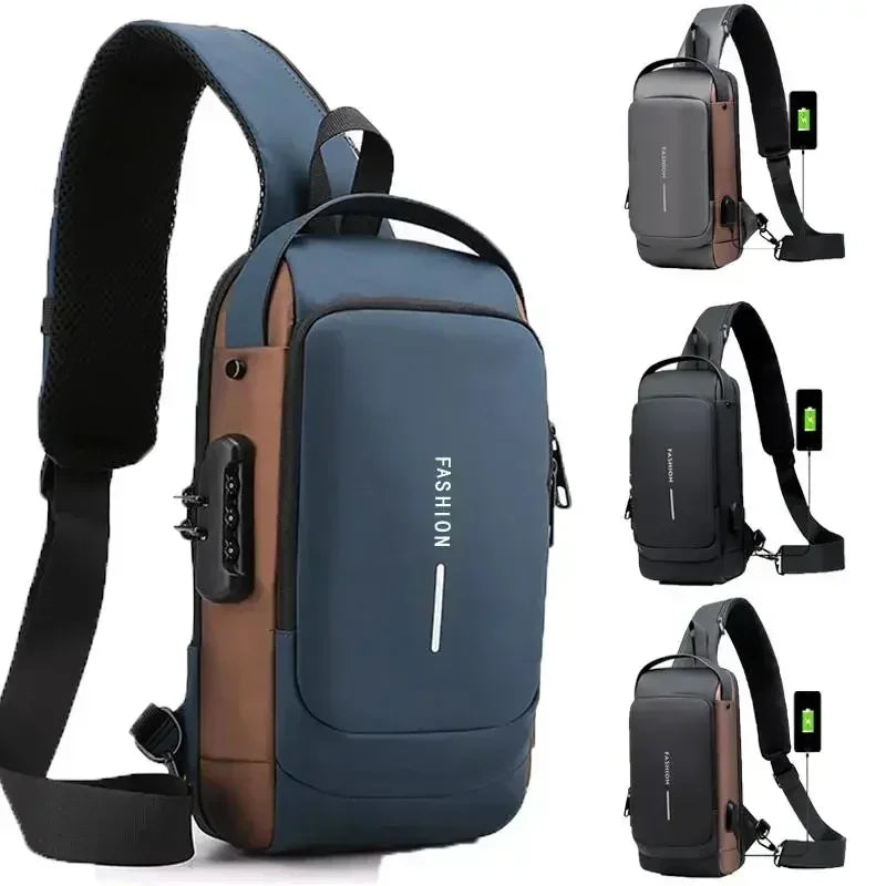 Anti-Diebstahl Brusttasche für Herren – Crossbody Schultertasche mit USB-Ladeanschluss | Sling Bag für Reisen, Schule & Alltag