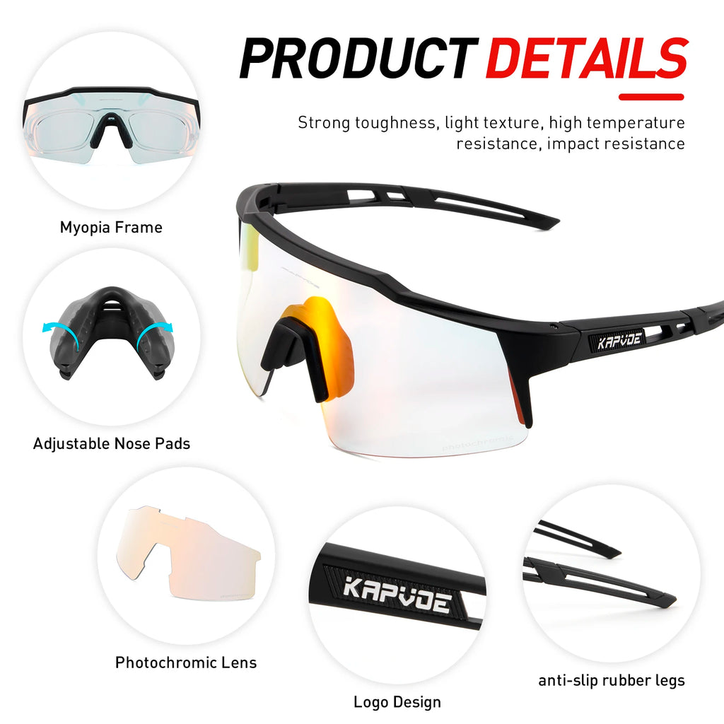 Photochrome Sport-Outdoor-Brille UV400 – Selbsttönende Fahrrad- & Sonnenbrille mit TR90-Gestell