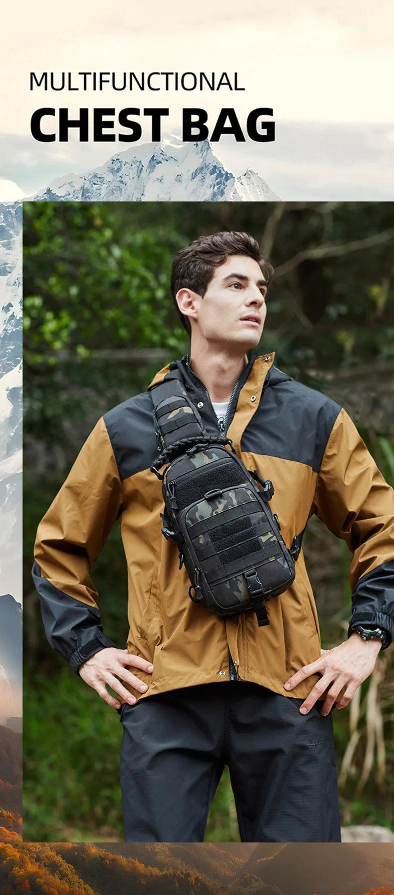 Taktische Outdoor Sling Tasche für Herren – Schulter- & Brusttasche mit MOLLE-System für Reisen, Wandern & Sport