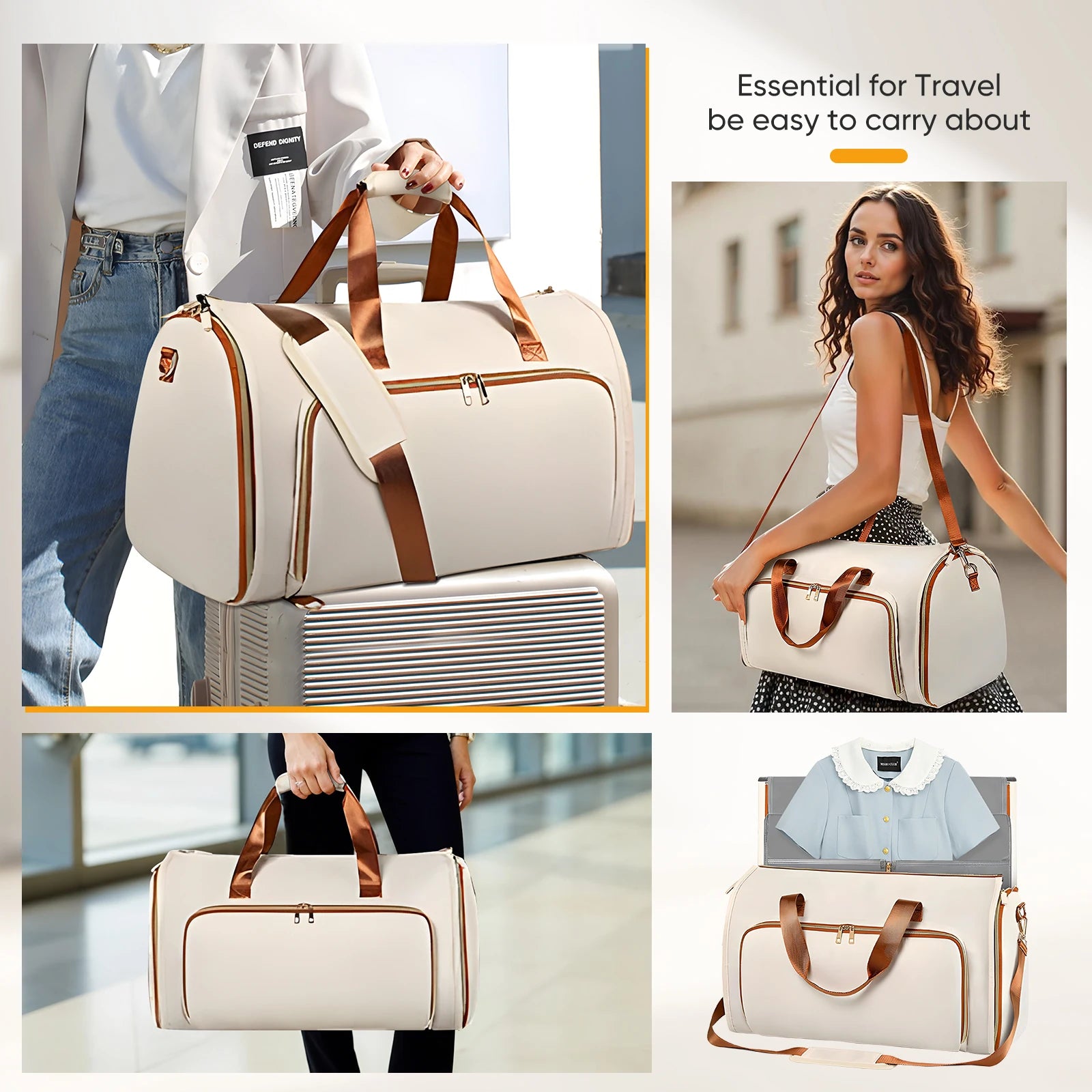 Faltbare Damen Reisetasche – große erweiterbare PU-Leder Duffel Bag – praktische Handgepäck Tasche für Business & Freizeit