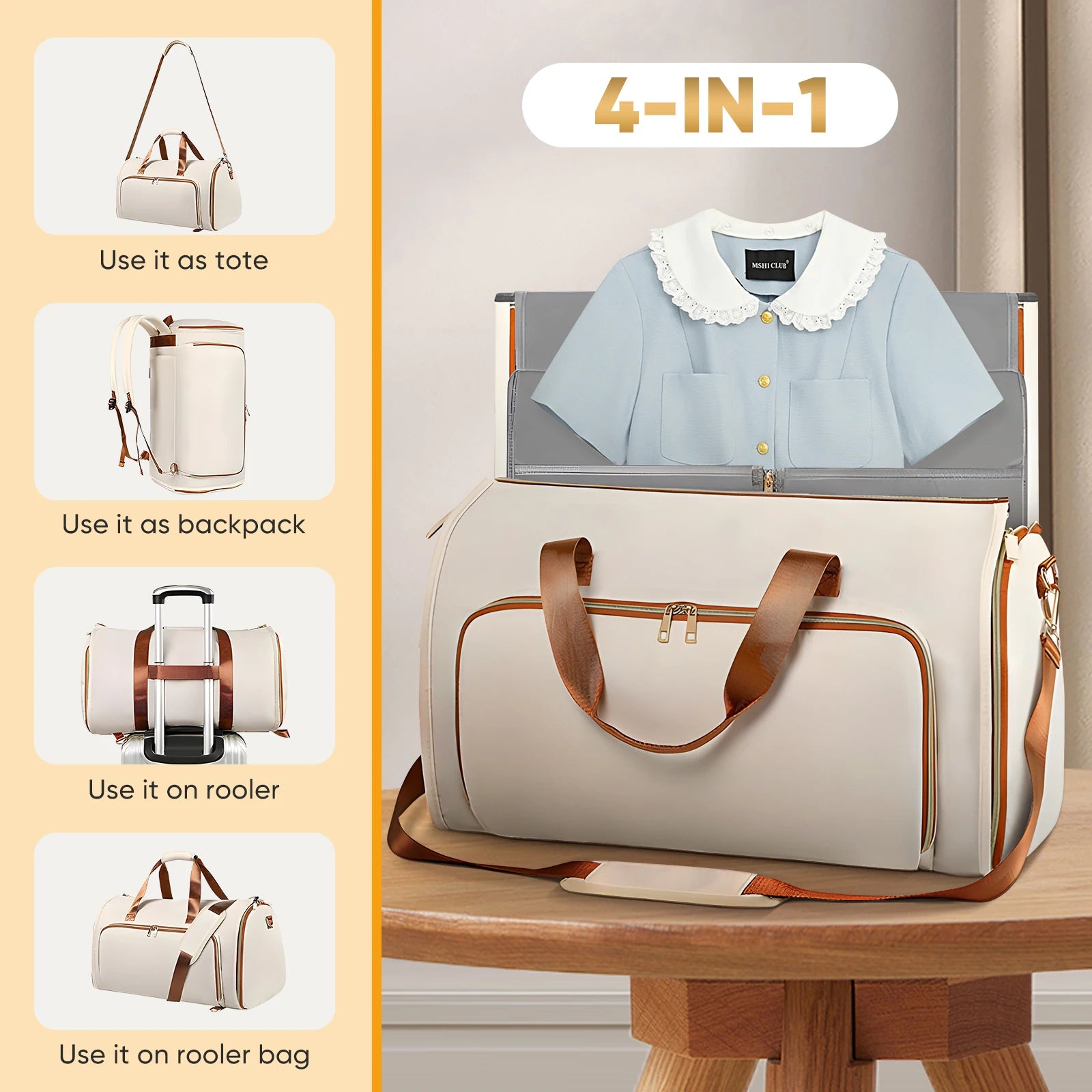 Faltbare Damen Reisetasche – große erweiterbare PU-Leder Duffel Bag – praktische Handgepäck Tasche für Business & Freizeit